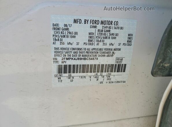 2FMPK4J89HBC54879 2017 FORD EDGE Белый Вид наклейки с VIN-кодом