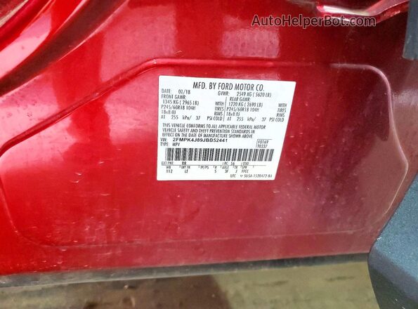 2FMPK4J89JBB52441 2018 FORD EDGE Red Vista de la etiqueta del VIN