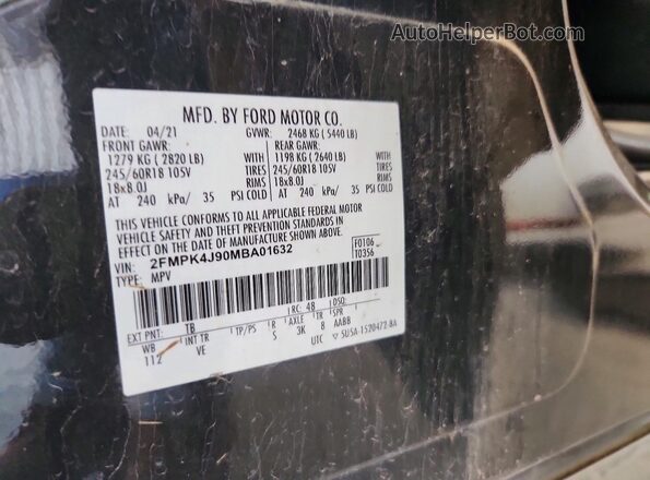 2FMPK4J90MBA01632 2021 FORD EDGE Gray Vista del compartimento del motor