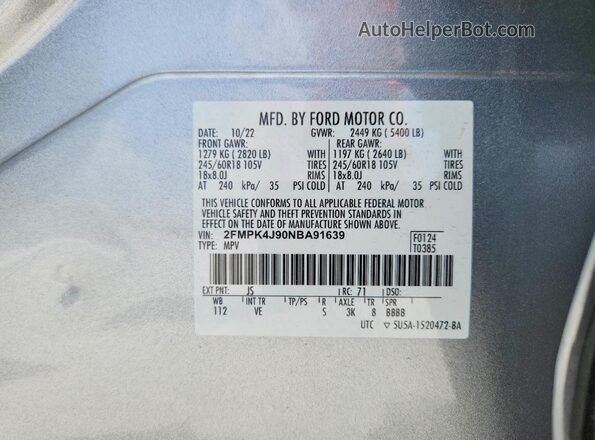 2FMPK4J90NBA91639 2022 FORD EDGE Silver 