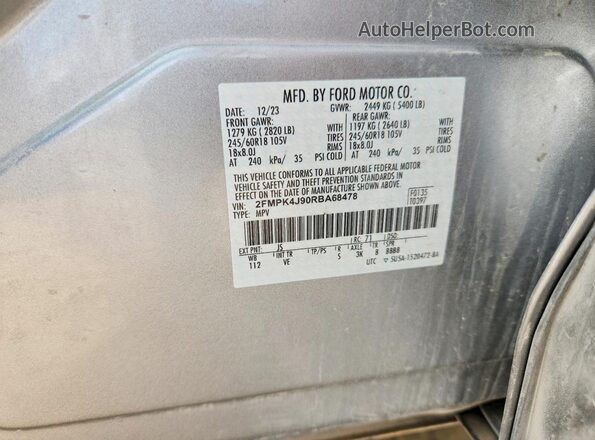 2FMPK4J90RBA68478 2024 FORD EDGE Silver Widok komory silnika