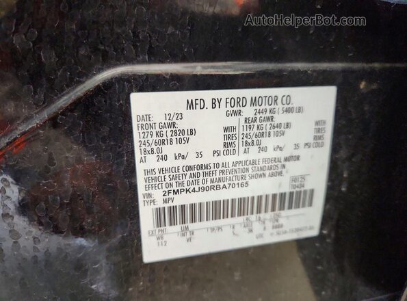 2FMPK4J90RBA70165 2024 FORD EDGE Black 360 interior view