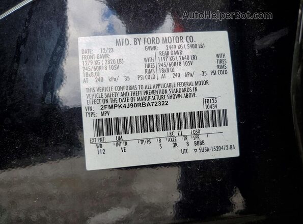 2FMPK4J90RBA72322 2024 FORD EDGE Black VIN կոդի պիտակի տեսք