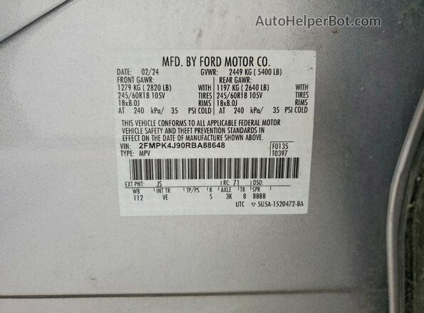 2FMPK4J90RBA88648 2024 FORD EDGE Silver სალონის 360-გრადუსიანი ხედი