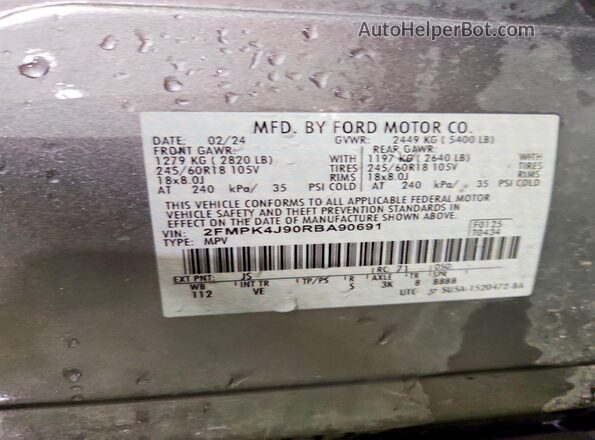 2FMPK4J90RBA90691 2024 FORD EDGE Silver 