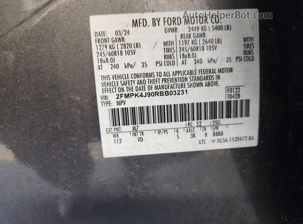 2FMPK4J90RBB03231 2024 FORD EDGE Silver 360 interior view