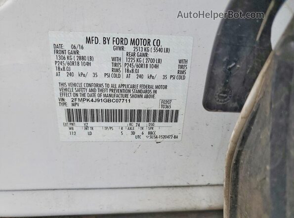 2FMPK4J91GBC07711 2016 FORD EDGE White Սալոնի 360 աստիճան տեսք