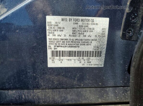 2FMPK4J91JBB04070 2018 FORD EDGE Blue 360 interior view