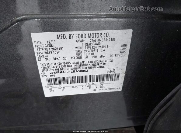 2FMPK4J91LBA50062 2020 FORD EDGE Gray ძრავის განყოფილების ხედი