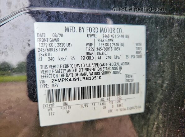 2FMPK4J91LBB33510 2020 FORD EDGE Черный Вид подкапотного пространства