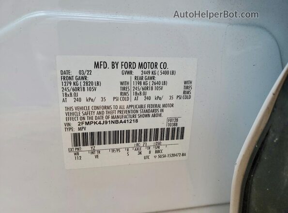 2FMPK4J91NBA41218 2022 FORD EDGE White 