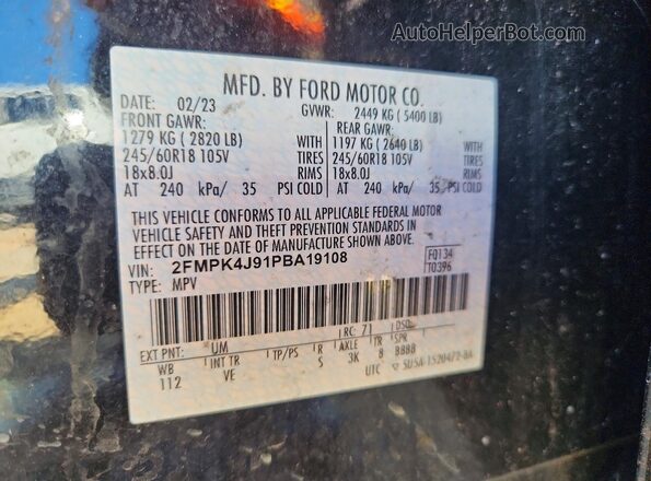 2FMPK4J91PBA19108 2023 FORD EDGE Black Vista de la etiqueta del VIN