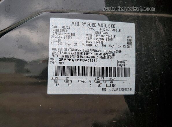 2FMPK4J91PBA51234 2023 FORD EDGE Black Vista de la etiqueta del VIN