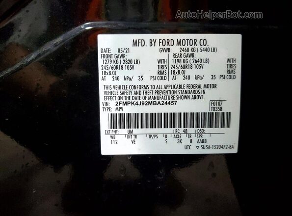 2FMPK4J92MBA24457 2021 FORD EDGE Black სალონის 360-გრადუსიანი ხედი
