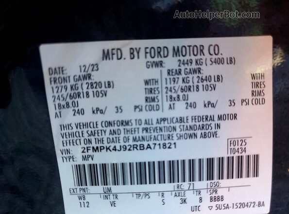 2FMPK4J92RBA71821 2024 FORD EDGE Черный 