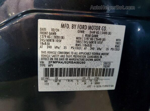 2FMPK4J92RBA99280 2024 FORD EDGE Синий 