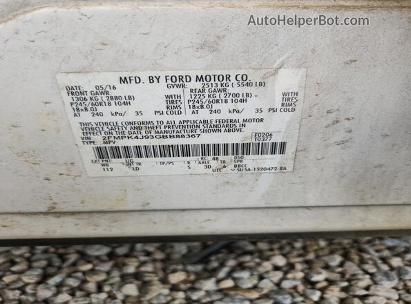 2FMPK4J93GBB88367 2016 FORD EDGE White Vista interior de 360 grados