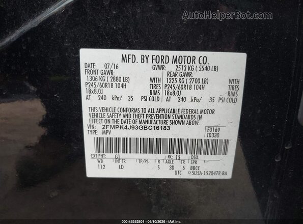 2FMPK4J93GBC16183 2016 FORD EDGE Черный Вид подкапотного пространства