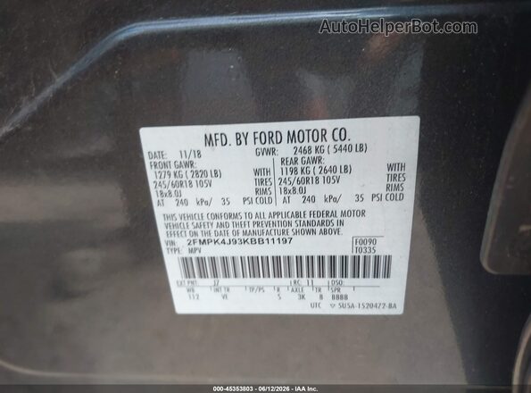 2FMPK4J93KBB11197 2019 FORD EDGE Серый Вид подкапотного пространства