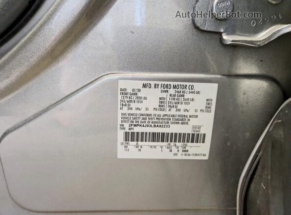 2FMPK4J93LBA92233 2020 FORD EDGE Silver 