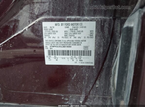 2FMPK4J93LBB14084 2020 FORD EDGE Бордовый Вид подкапотного пространства