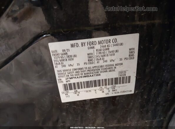 2FMPK4J93MBA47388 2021 FORD EDGE Black Vista del compartimento del motor