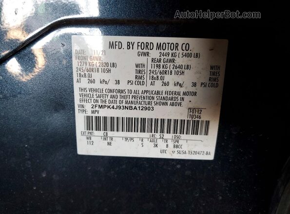 2FMPK4J93NBA12903 2022 FORD EDGE Blue Вид підкапотного простору