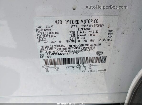 2FMPK4J93PBA14265 2023 FORD EDGE White Engine compartment view