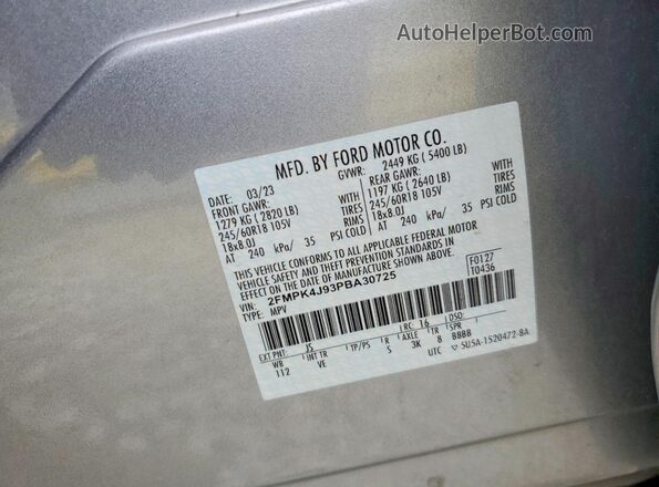 2FMPK4J93PBA30725 2023 FORD EDGE Gray 