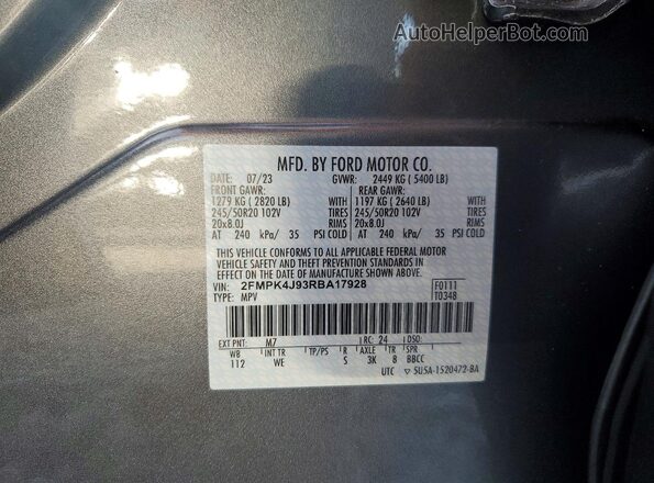 2FMPK4J93RBA17928 2024 FORD EDGE Gray Engine compartment view