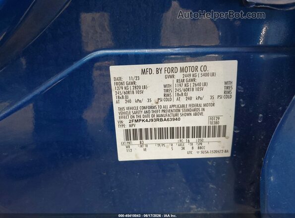 2FMPK4J93RBA63940 2024 FORD EDGE Blue Շարժիչի բաժամունքի տեսք