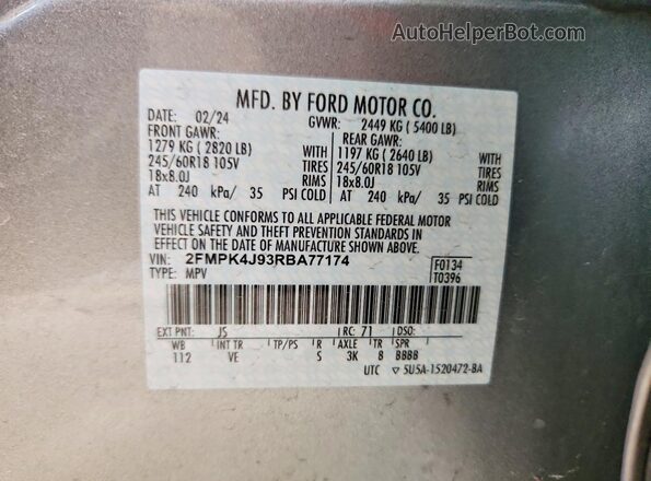 2FMPK4J93RBA77174 2024 FORD EDGE Silver VIN կոդի պիտակի տեսք