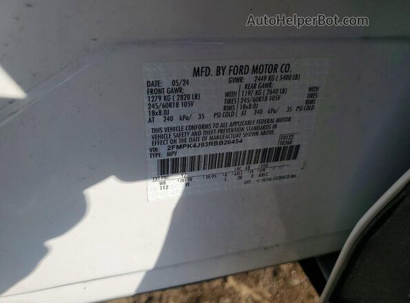 2FMPK4J93RBB26454 2024 FORD EDGE White VIN կոդի պիտակի տեսք