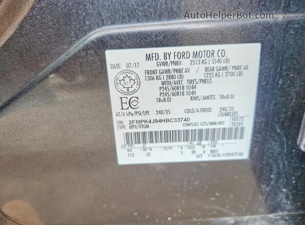 2FMPK4J94HBC33740 2017 FORD EDGE Gray Engine compartment view