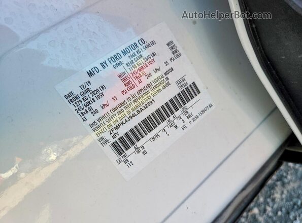 2FMPK4J94LBA32591 2020 FORD EDGE White VIN sticker view