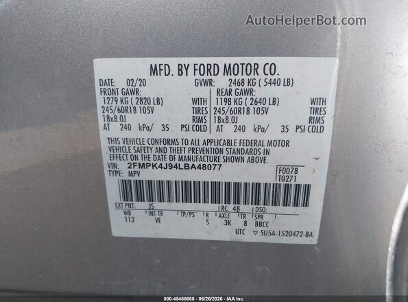 2FMPK4J94LBA48077 2020 FORD EDGE Silver Widok komory silnika