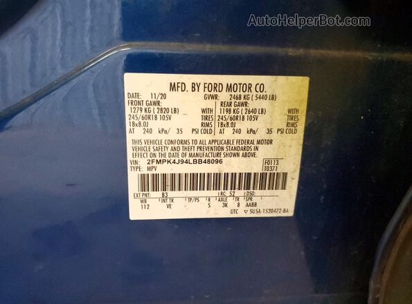 2FMPK4J94LBB48096 2020 FORD EDGE Green VIN sticker view