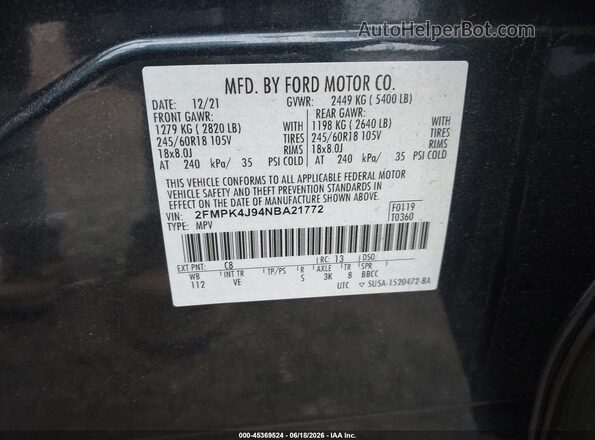 2FMPK4J94NBA21772 2022 FORD EDGE Blue Engine compartment view