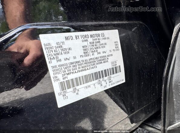 2FMPK4J94NBA31413 2022 FORD EDGE Black 