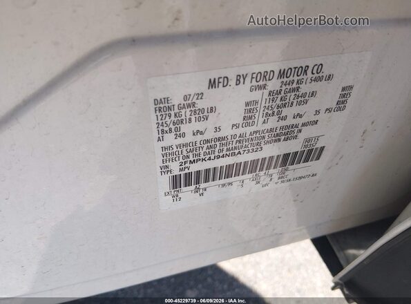 2FMPK4J94NBA73323 2022 FORD EDGE White 
