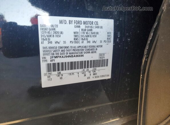 2FMPK4J94NBA96696 2022 FORD EDGE Black VIN կոդի պիտակի տեսք