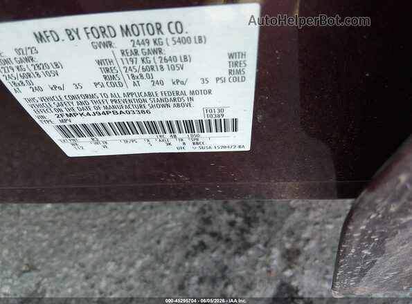 2FMPK4J94PBA03386 2023 FORD EDGE Burgundy Vista del compartimento del motor