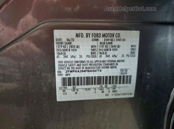 2FMPK4J94PBA54774 2023 FORD EDGE Silver 360 interior view