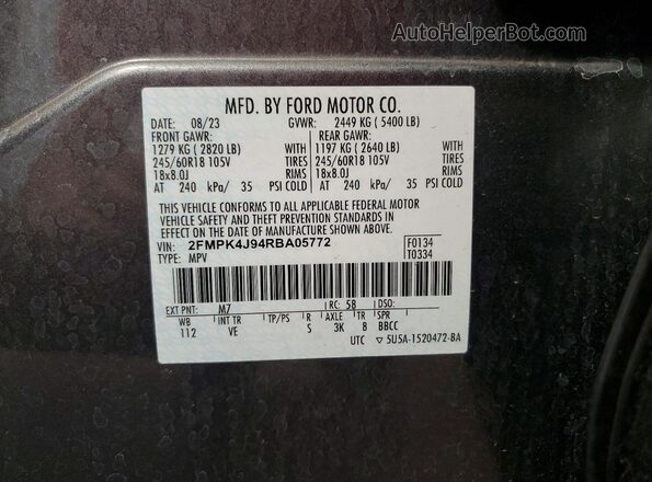 2FMPK4J94RBA05772 2024 FORD EDGE Gray VIN կոդի պիտակի տեսք