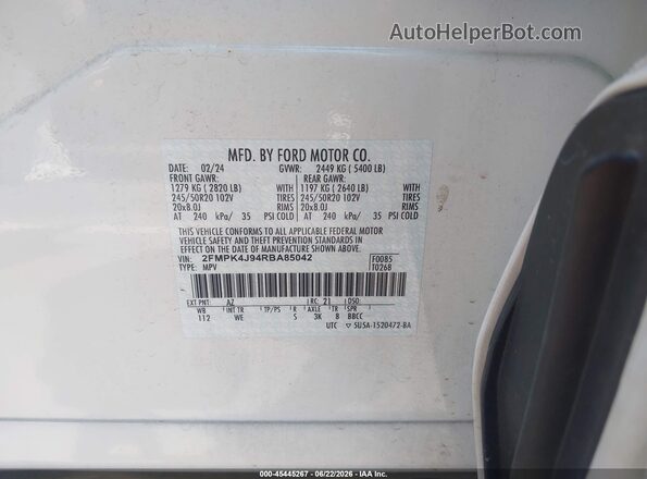 2FMPK4J94RBA85042 2024 FORD EDGE White Widok komory silnika