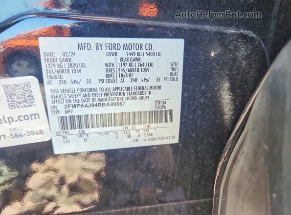 2FMPK4J94RBA88667 2024 FORD EDGE Black Vista de la etiqueta del VIN