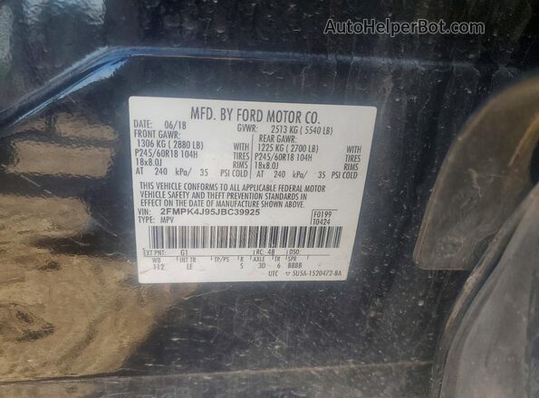 2FMPK4J95JBC39925 2018 FORD EDGE Черный Вид наклейки с VIN-кодом