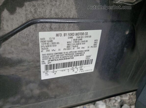 2FMPK4J95KBB49708 2019 FORD EDGE Gray Widok naklejki z numerem VIN