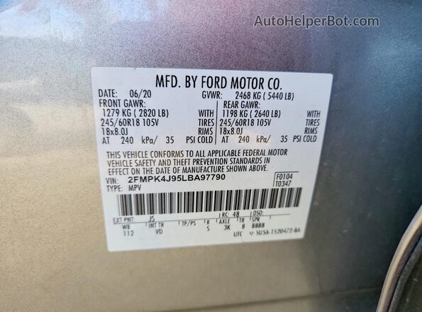 2FMPK4J95LBA97790 2020 FORD EDGE White 
