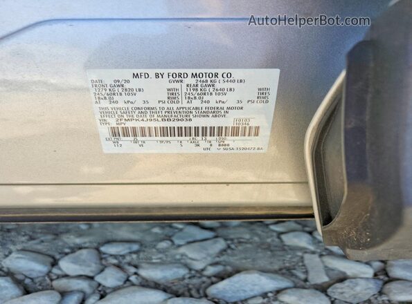 2FMPK4J95LBB29038 2020 FORD EDGE Silver VIN კოდის სტიკერის ხედი